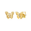 14k Yellow Gold Plated With Ruby Cubic Zirconia 3-stone Filigree Butterfly Stud Earrings