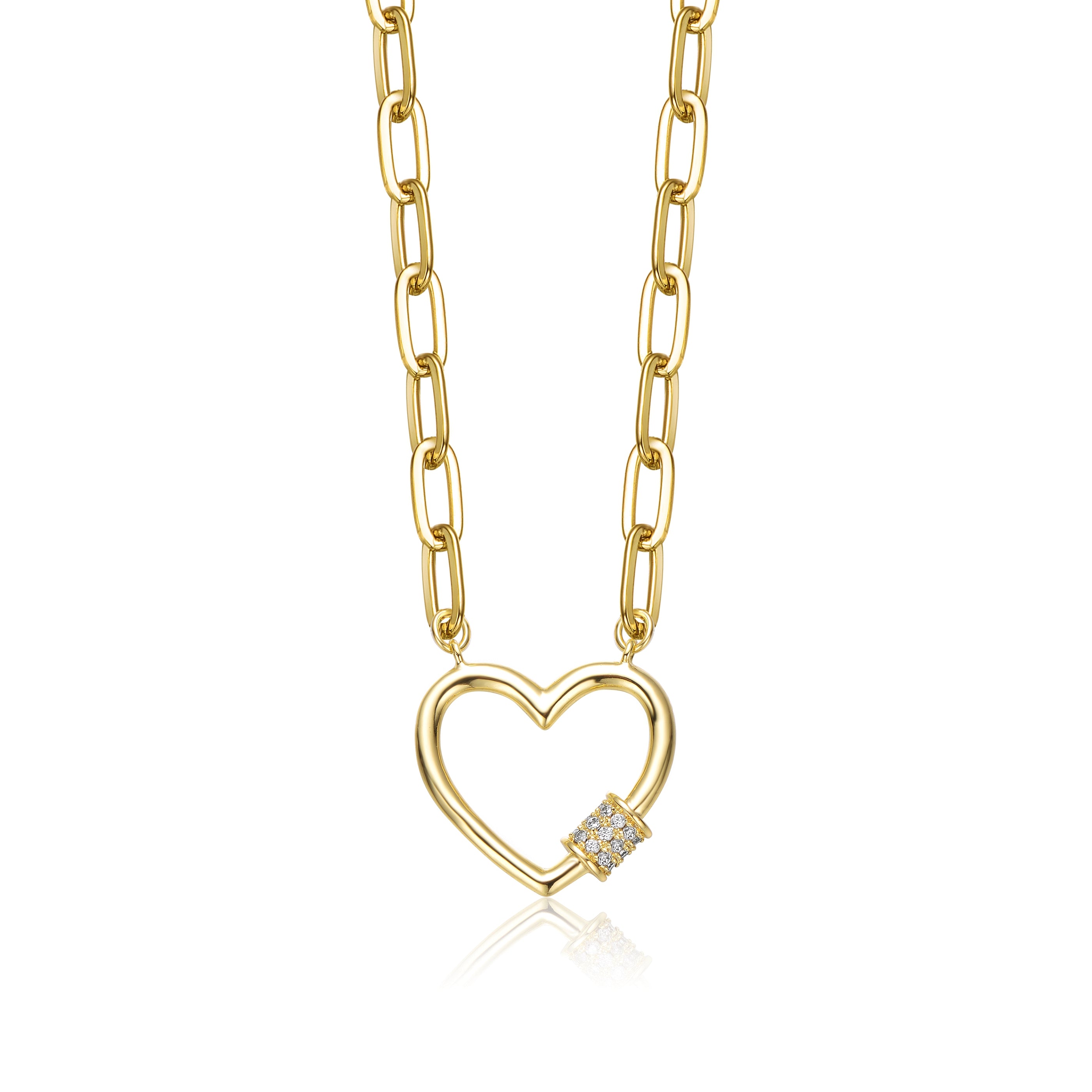 14K Gold Plated Cubic Zirconia Heart Charm Necklace for Kids/Teens