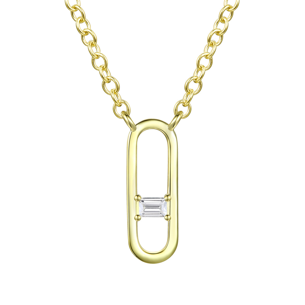 14K Gold Plated Baguette Cubic Zirconia Modern Necklace