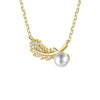 14k Gold Plated Cubic Zirconia & Faux Pearl Fern Leaf Pendant Necklace