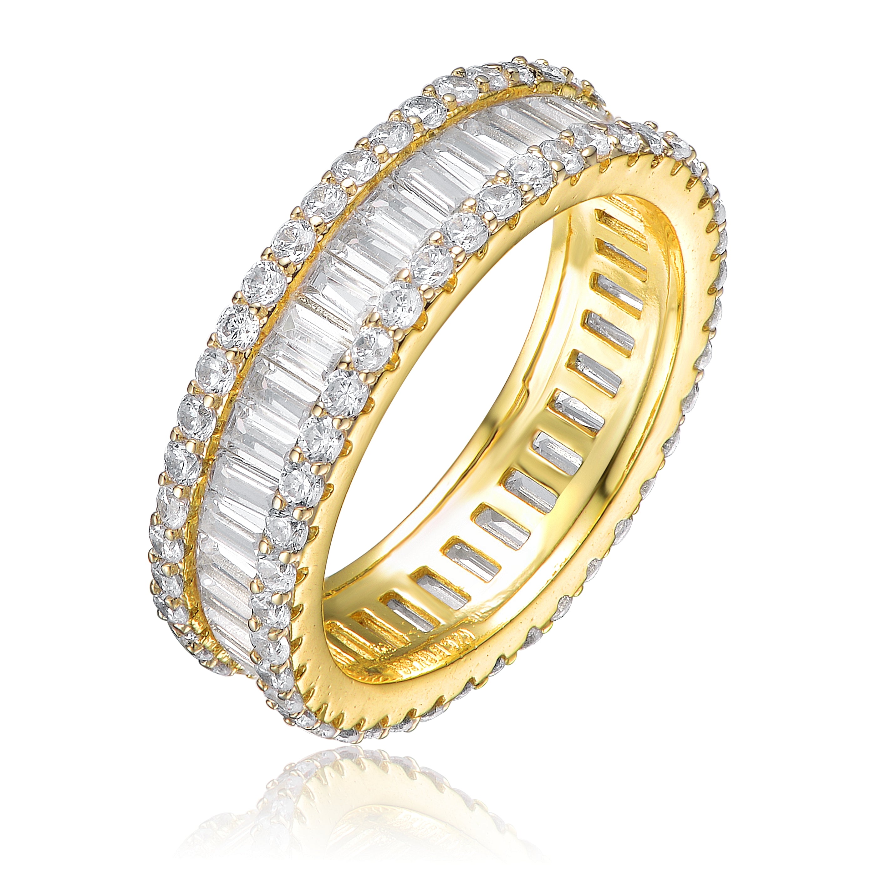 Gold Plated Baguette Cubic Zirconia Wide Band Ring