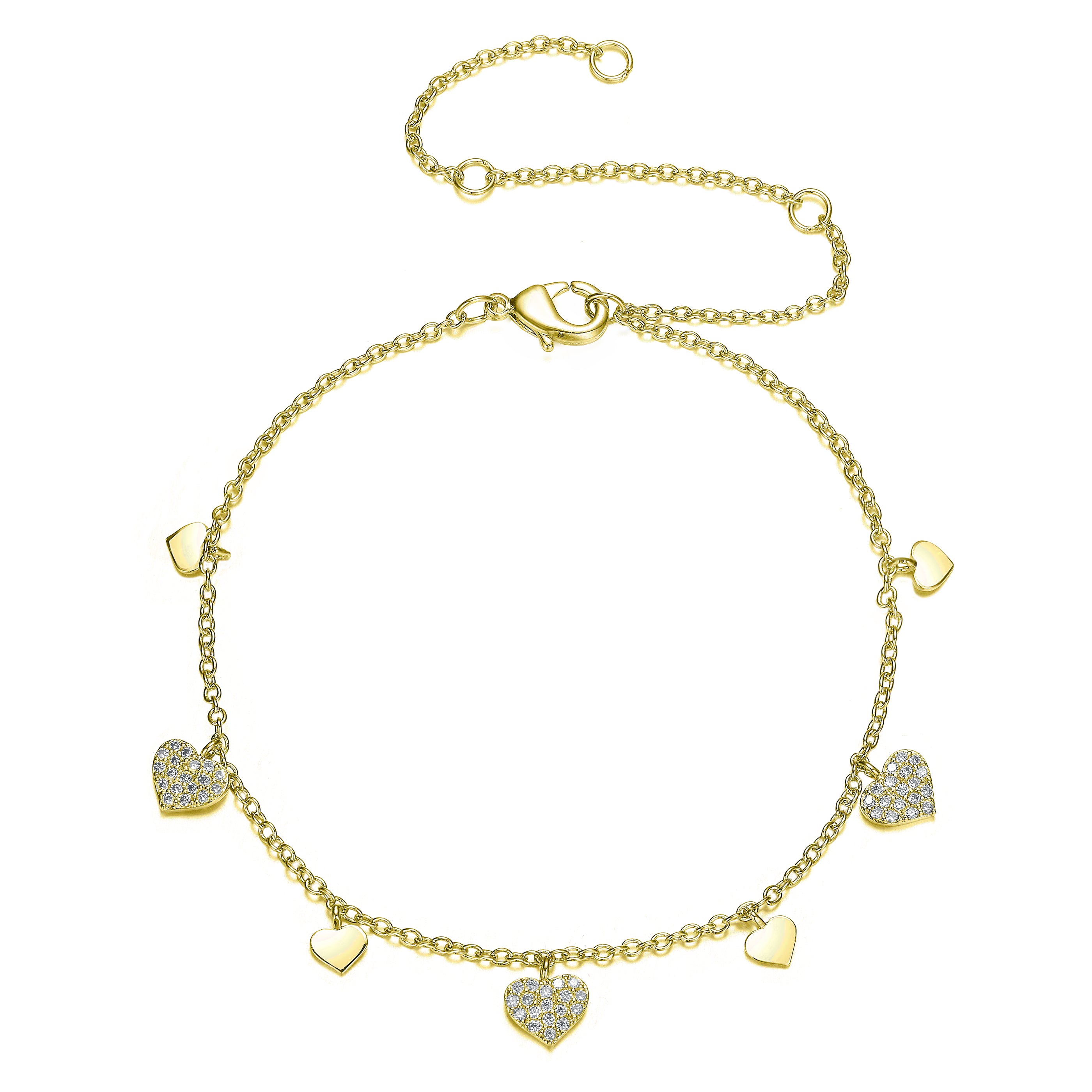 Rg 14k Gold Plated Cubic Zirconia Heart Charm Bracelet