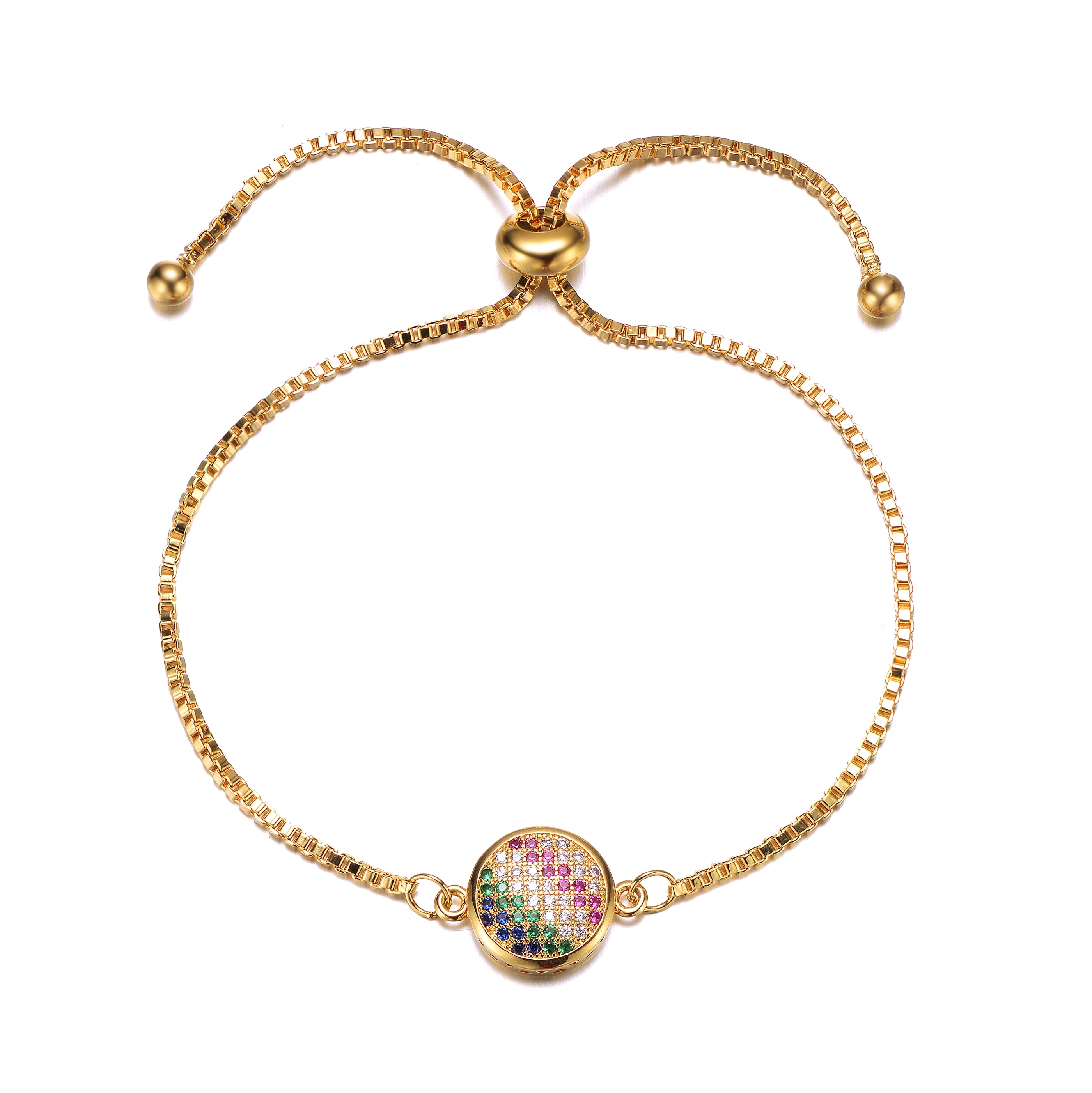 Rg 14k Gold Plated Multi Color Cubic Zirconia Adjustable Bracelet