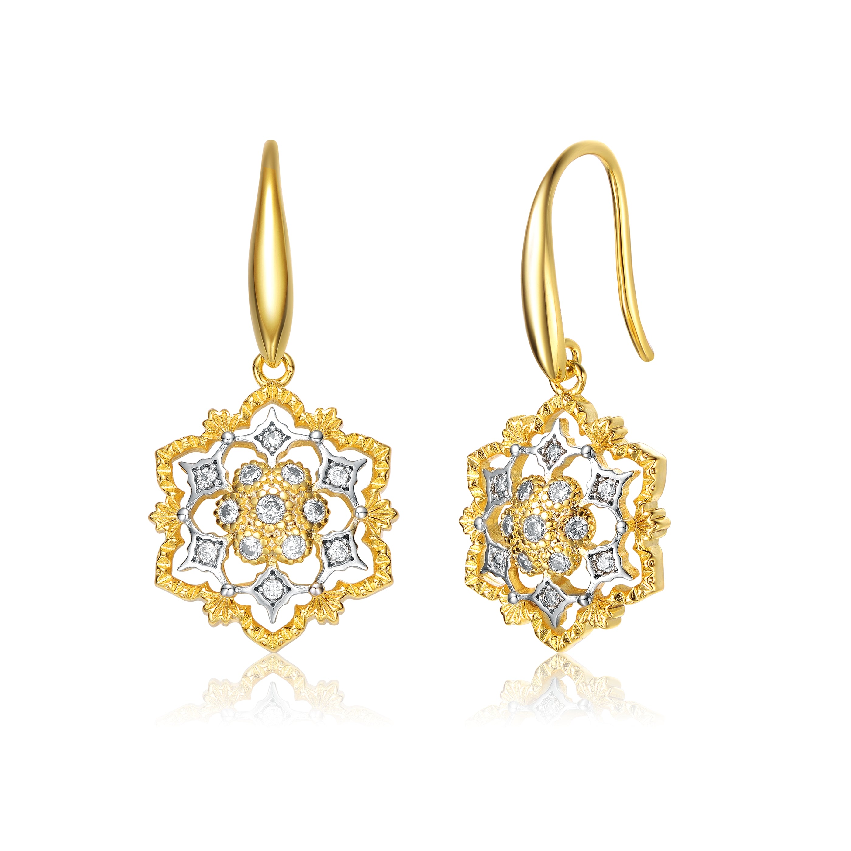 Rg Rhodium And 14k Gold Plated Cubic Zirconia Hook Earrings