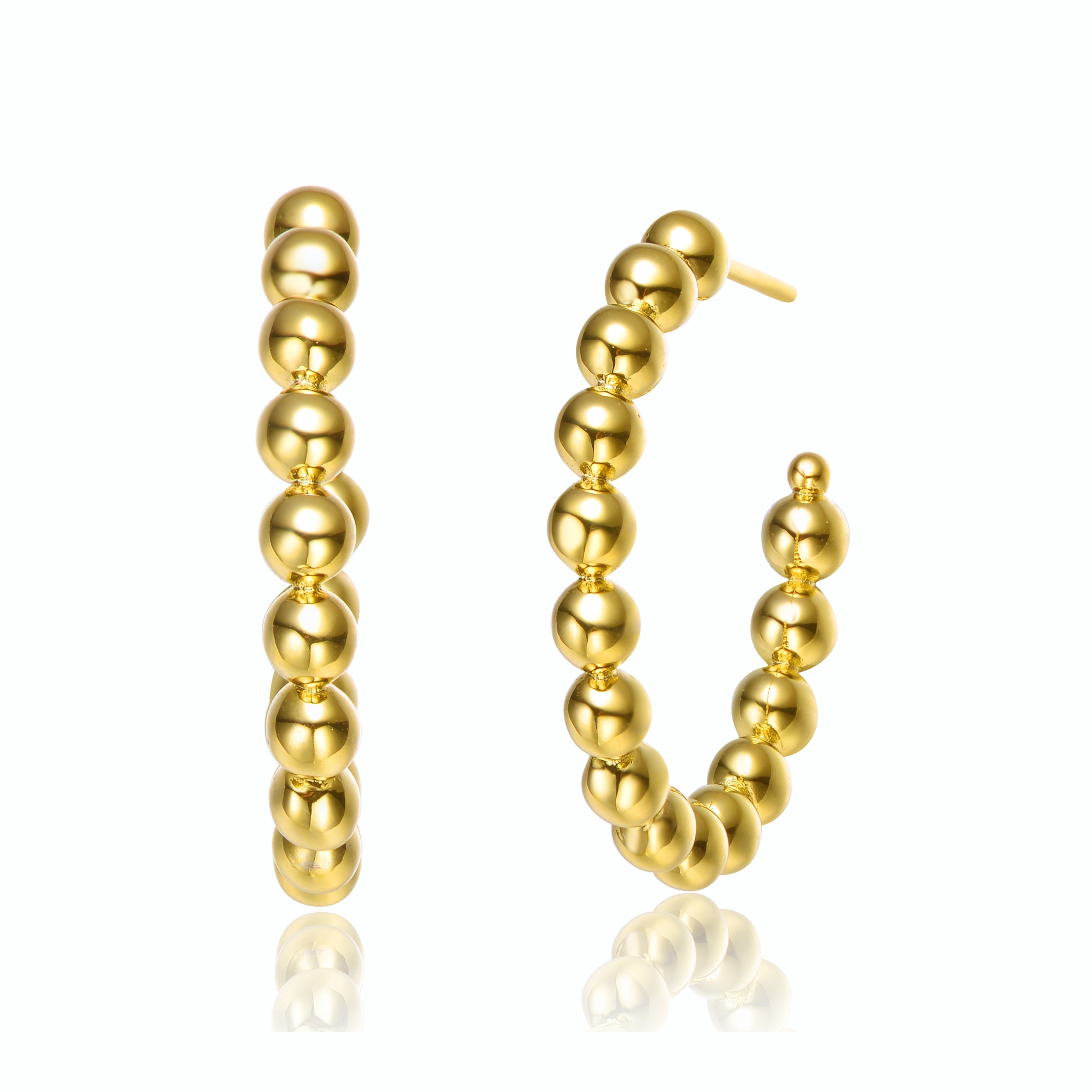 Rg 14k Gold Plated Bead Open Hoop Earrings