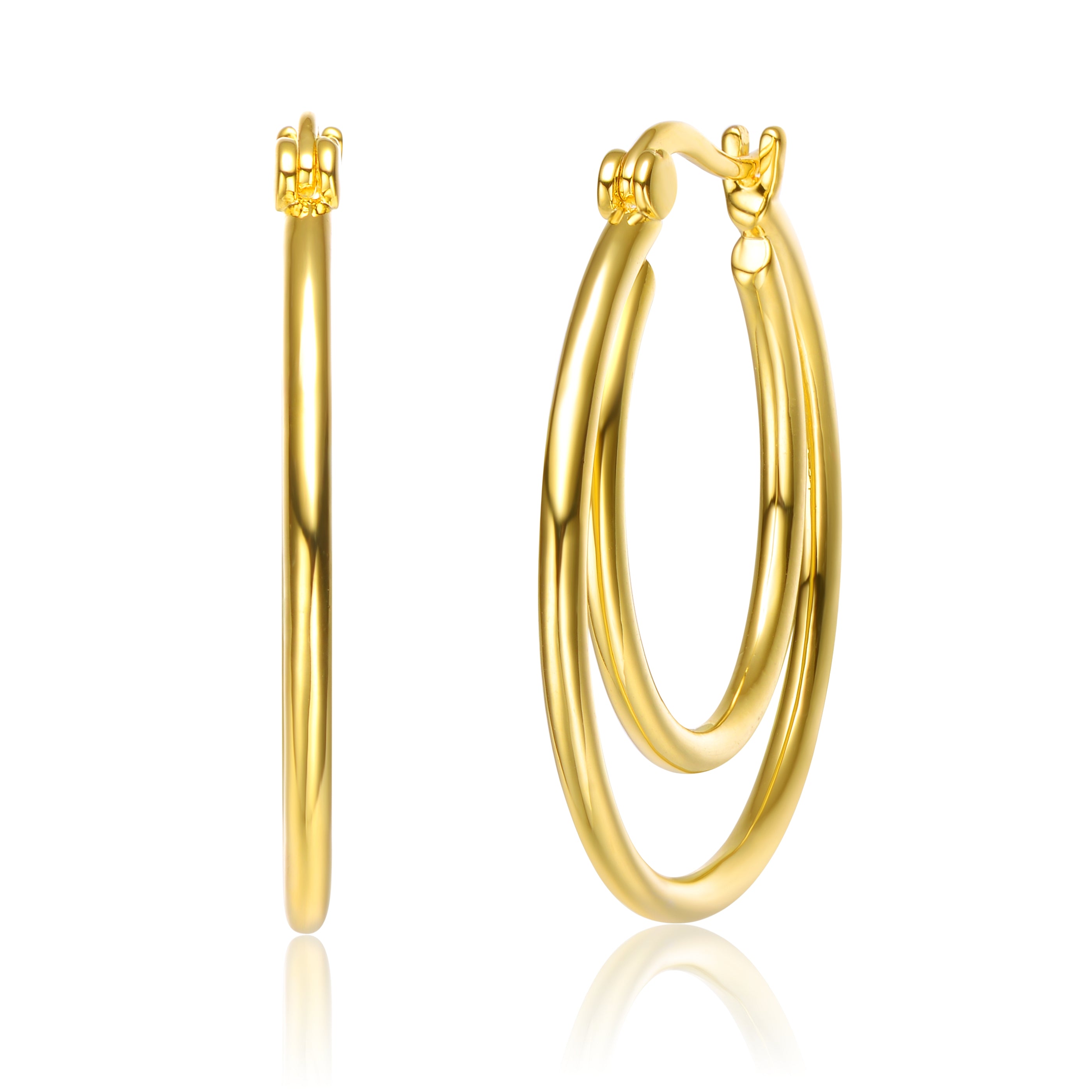 Rg 14k Gold Plated Cubic Zirconia Double Hoop Earrings
