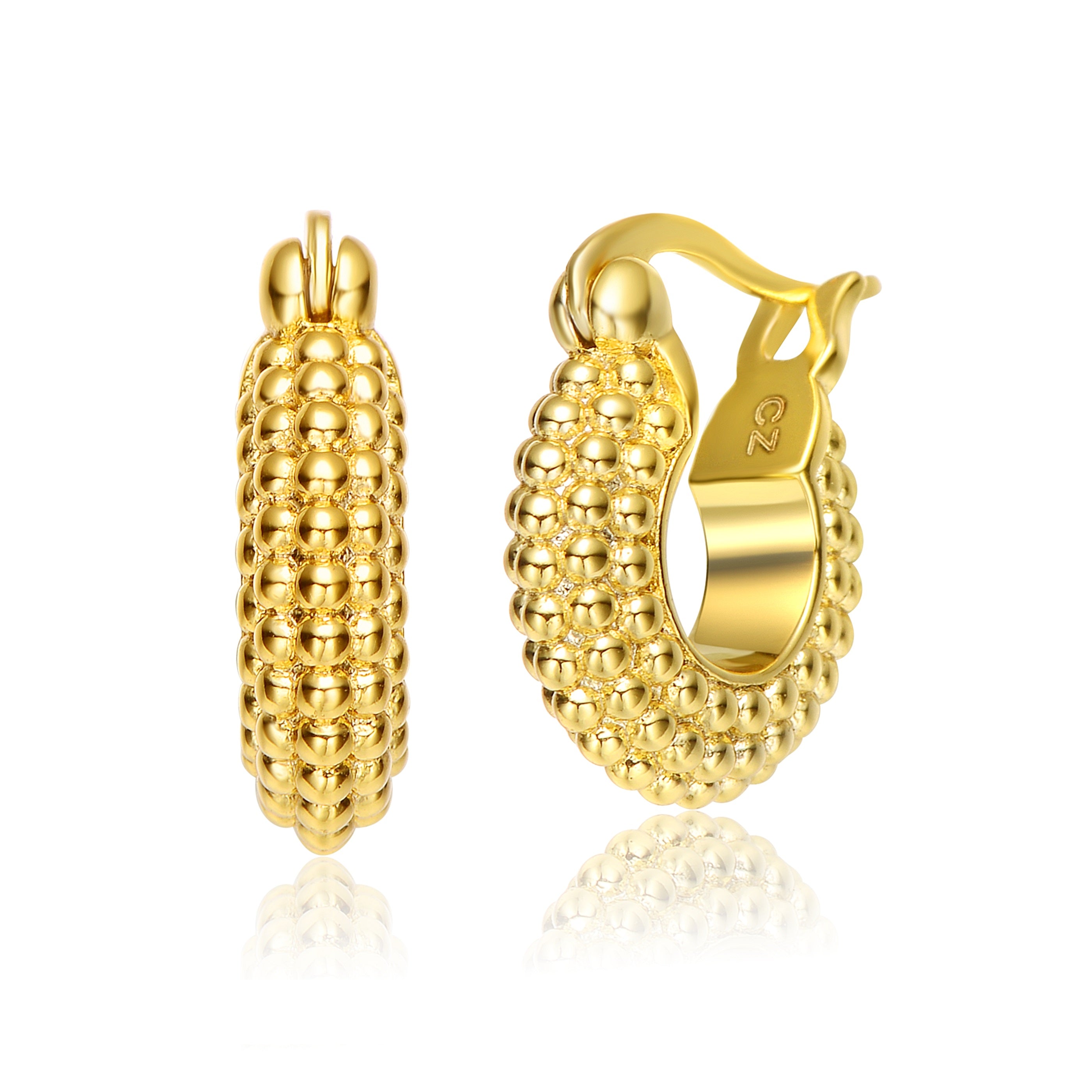 Rg 14k Gold Plated Bead Hoop Earrings
