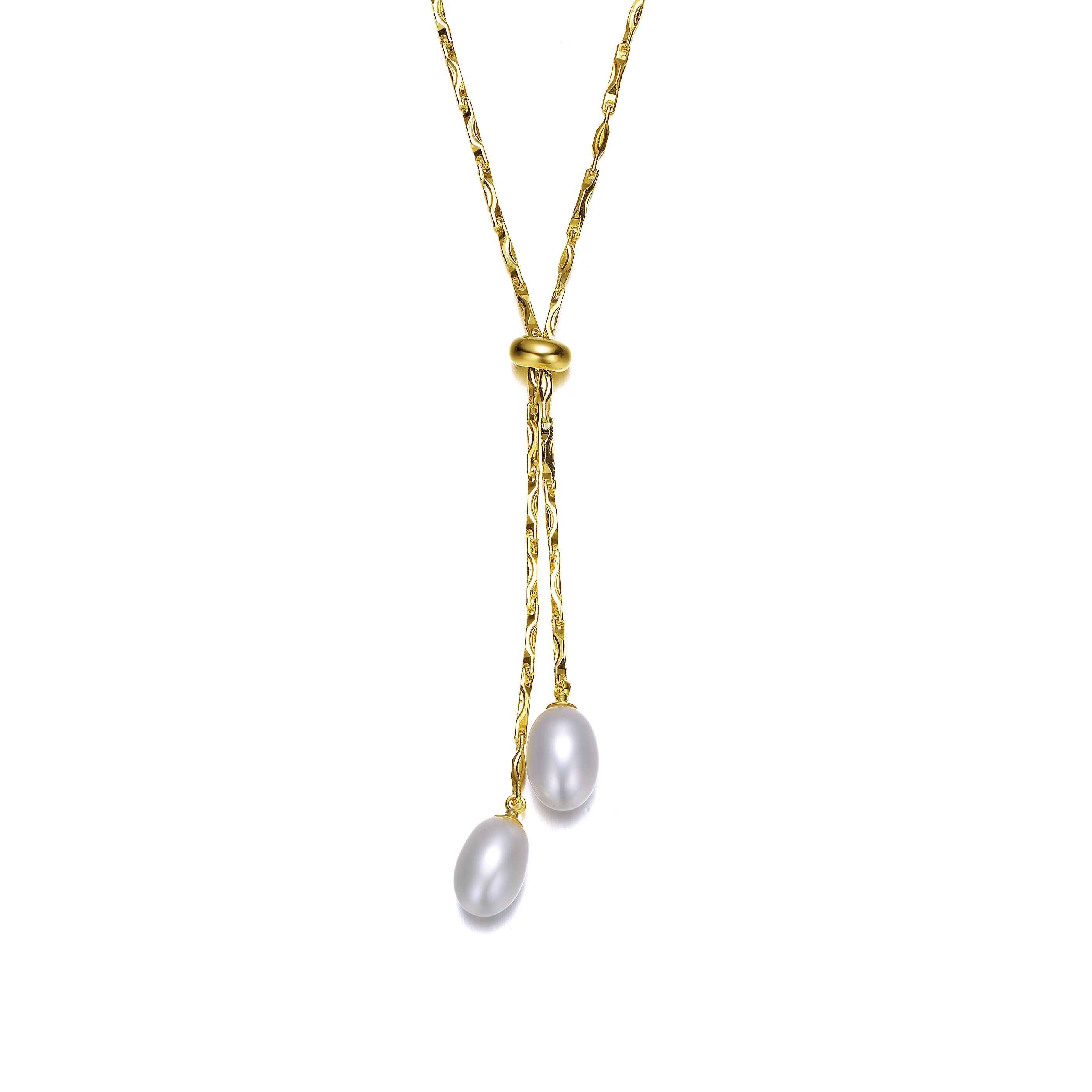Rg 14k Gold Plated Pearl And Cubic Zirconia Y Neck Necklace