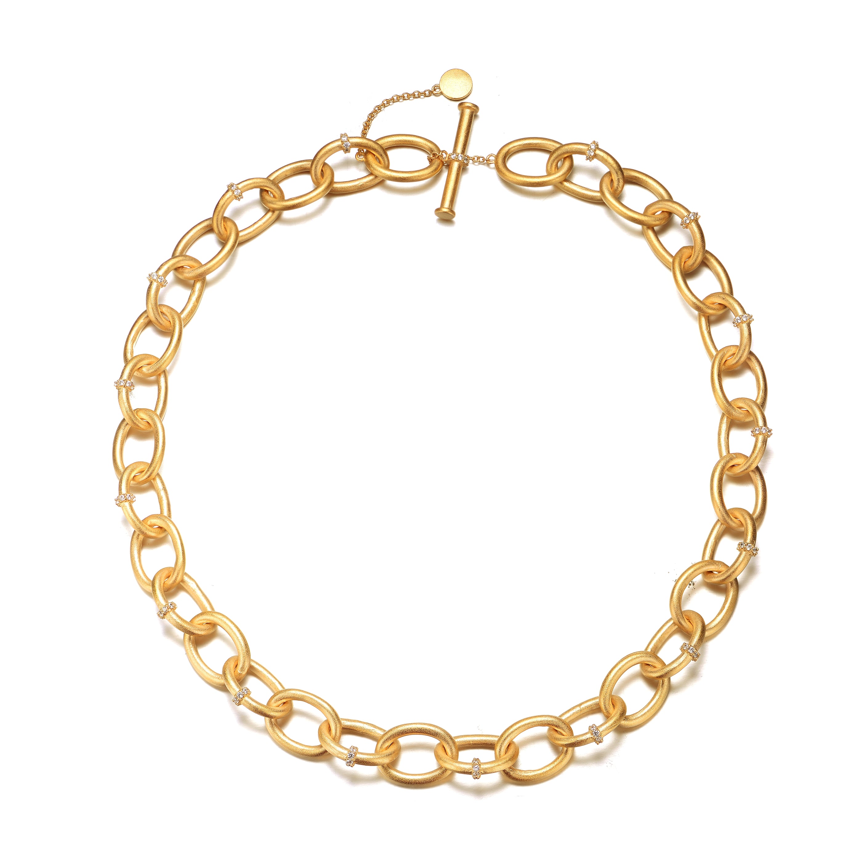 Rg 14k Gold Plated Cubic Zirconia Chain Necklace