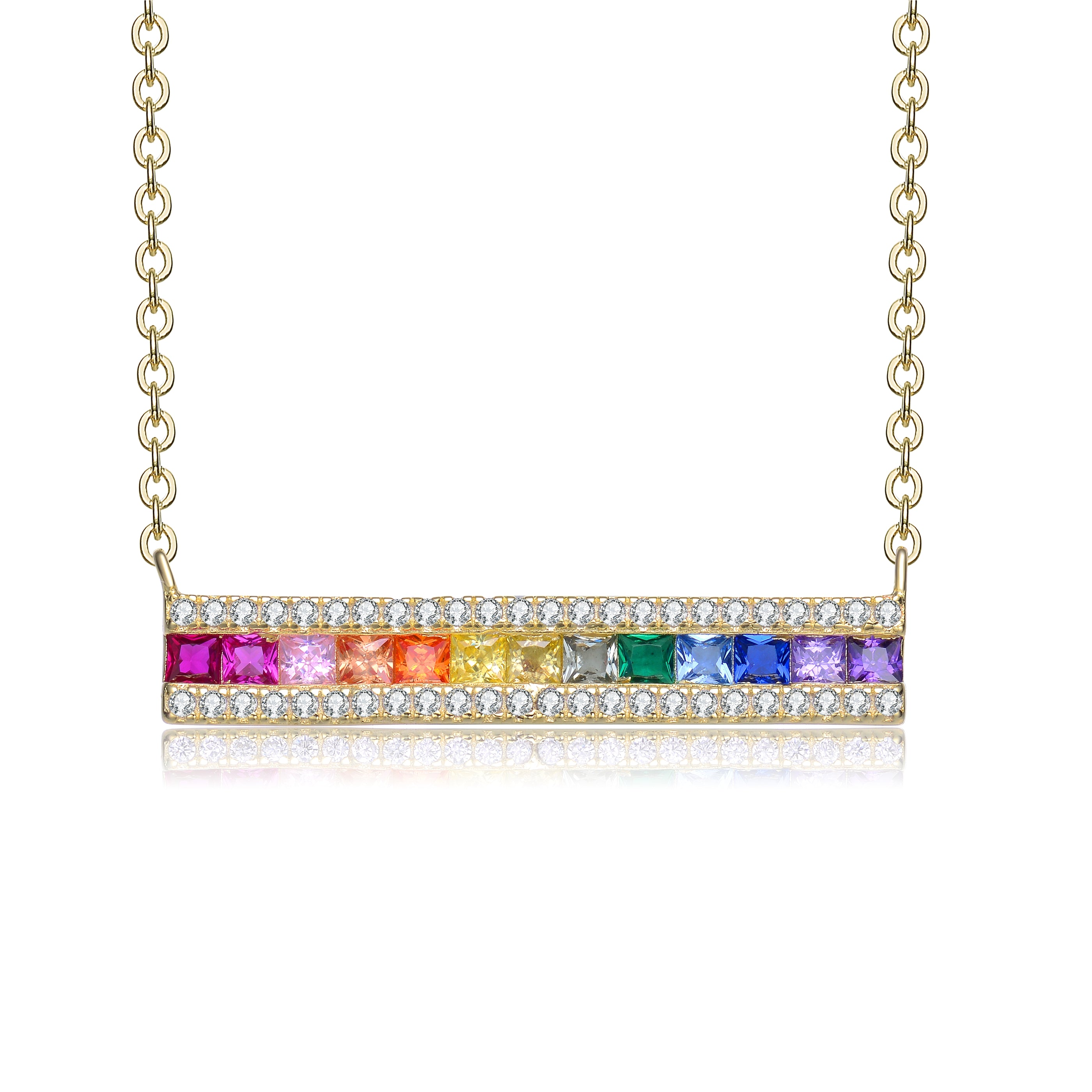 Rg Gold Plated Rainnbow Cubic Zirconia Bar Pendant Necklace