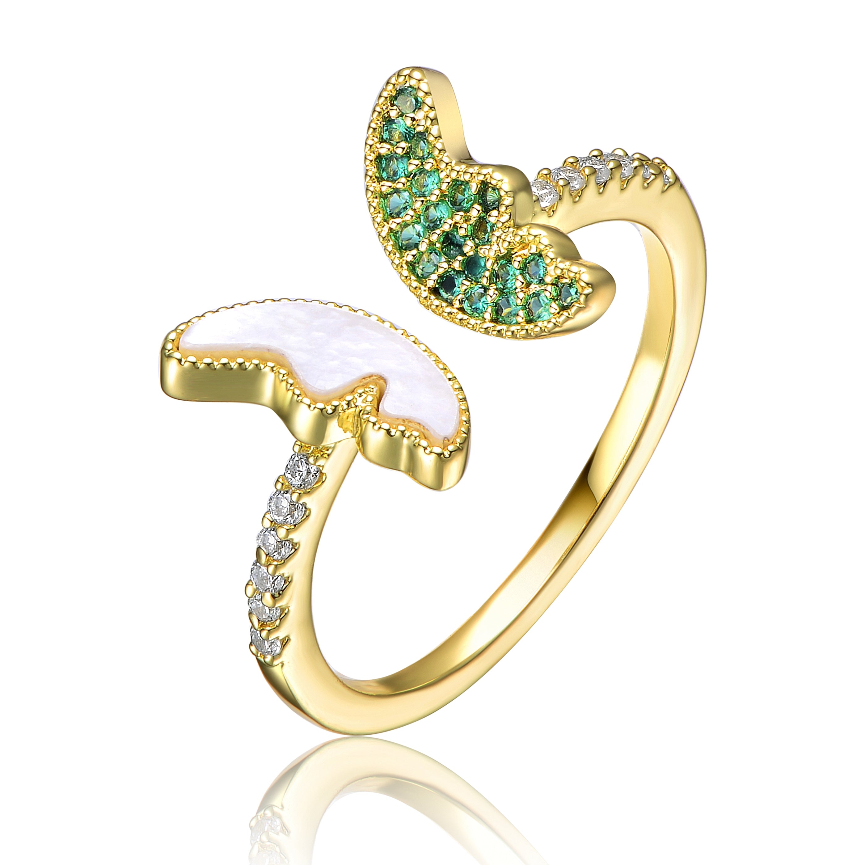 Rg Gold Plated Green Cubic Zirconia Bypass Ring