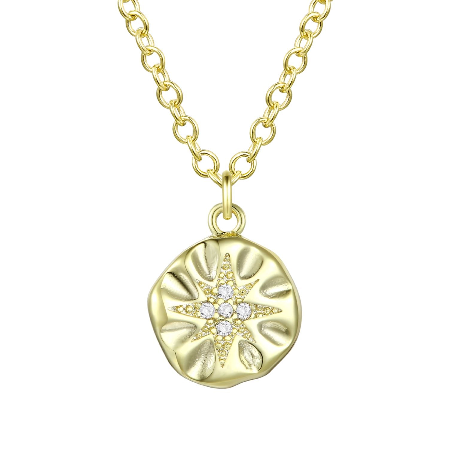 14k Gold Plated Cubic Zirconia Engraved Pendant Necklace