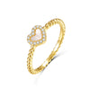 14k Yellow Gold Plated With Mother Of Pearl & Diamond Cubic Zirconia Beaded Band Promise Stacking Ring