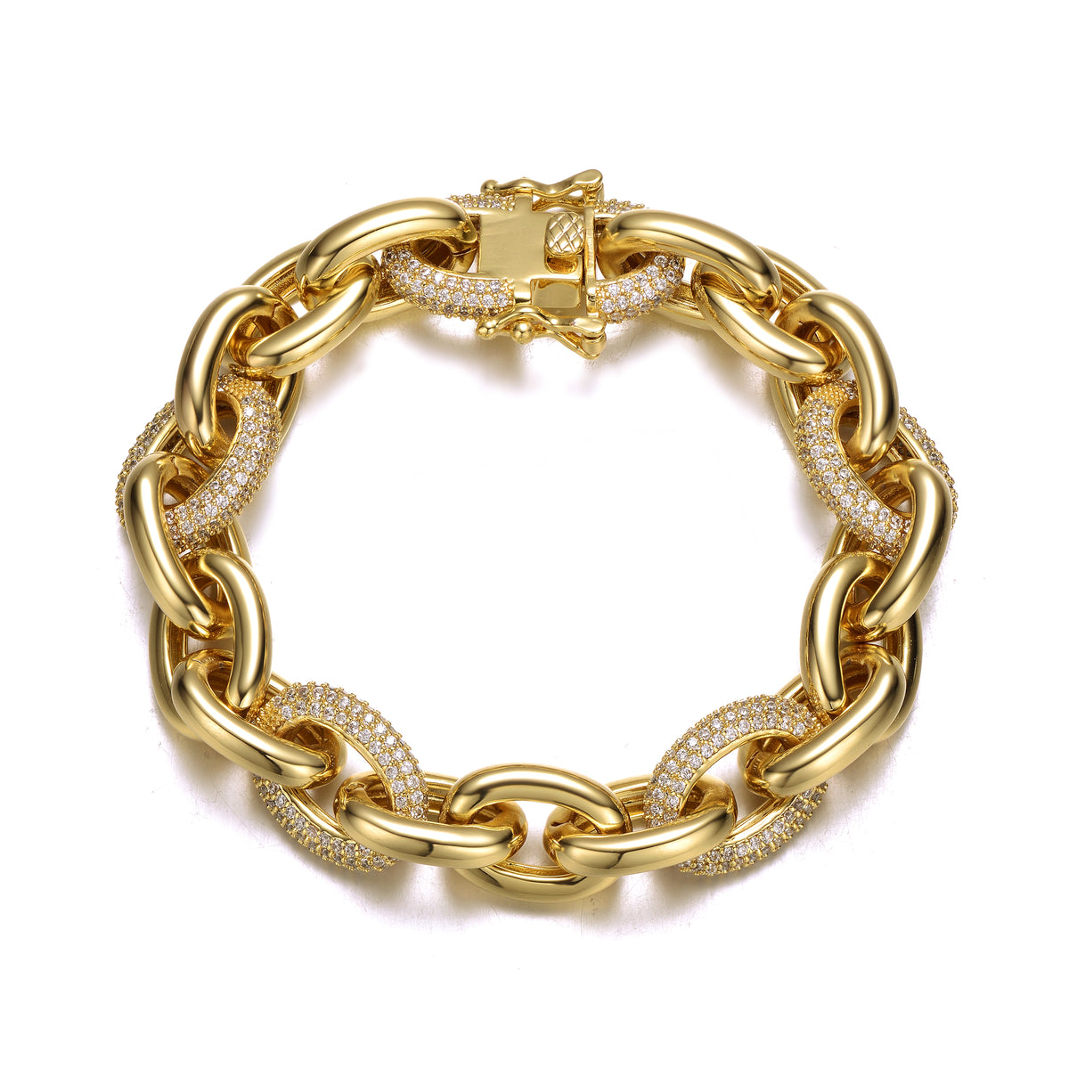 RG 14k Yellow Gold Plated with Cubic Zirconia Chunky Tubular Oval 
