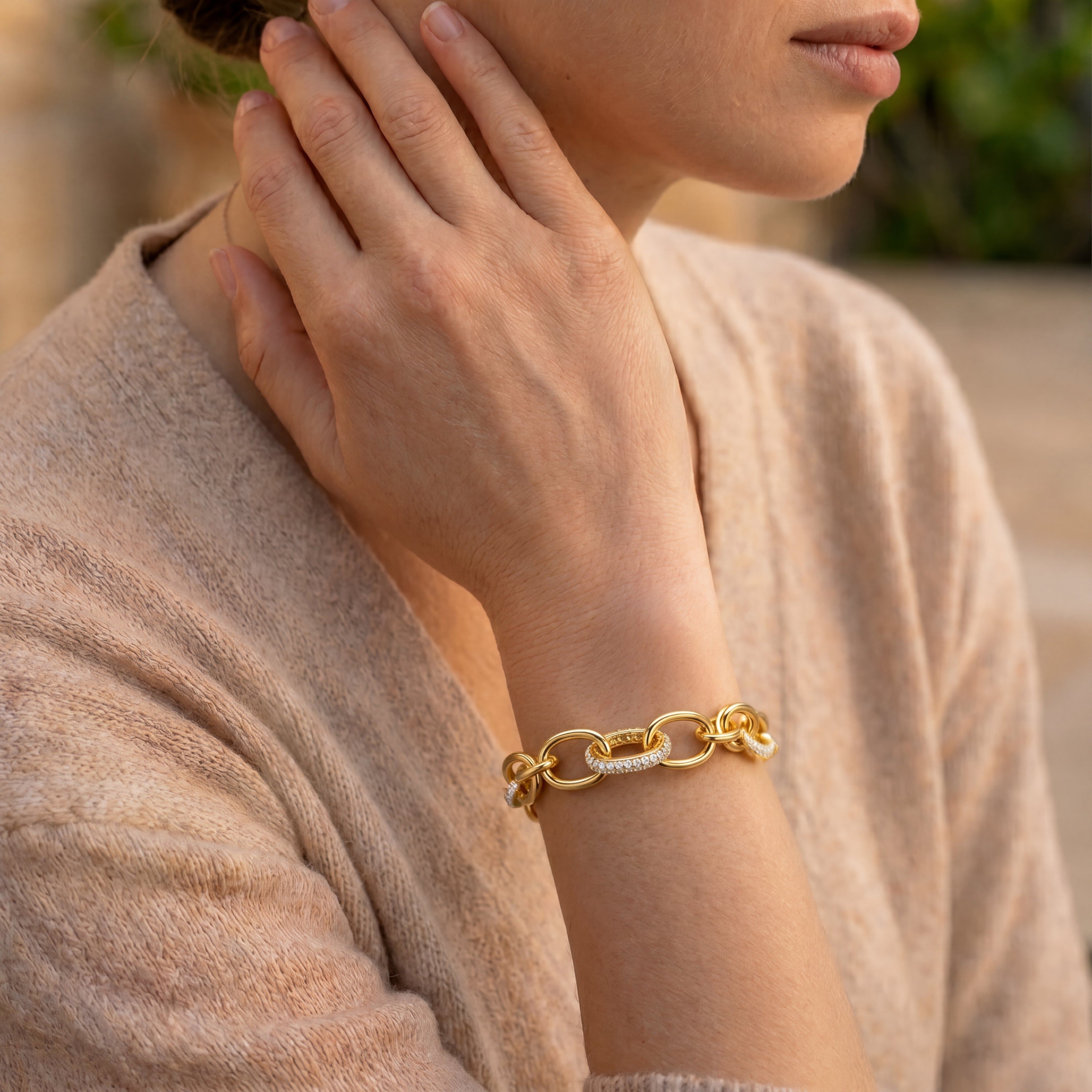 RG 14k Yellow Gold Plated with Cubic Zirconia Tubular Cable Link