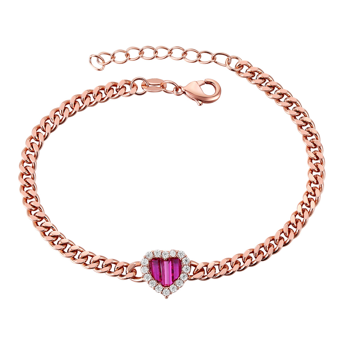 18K Rose Gold Plated with Ruby Heart & Cubic Zirconia Adjustable