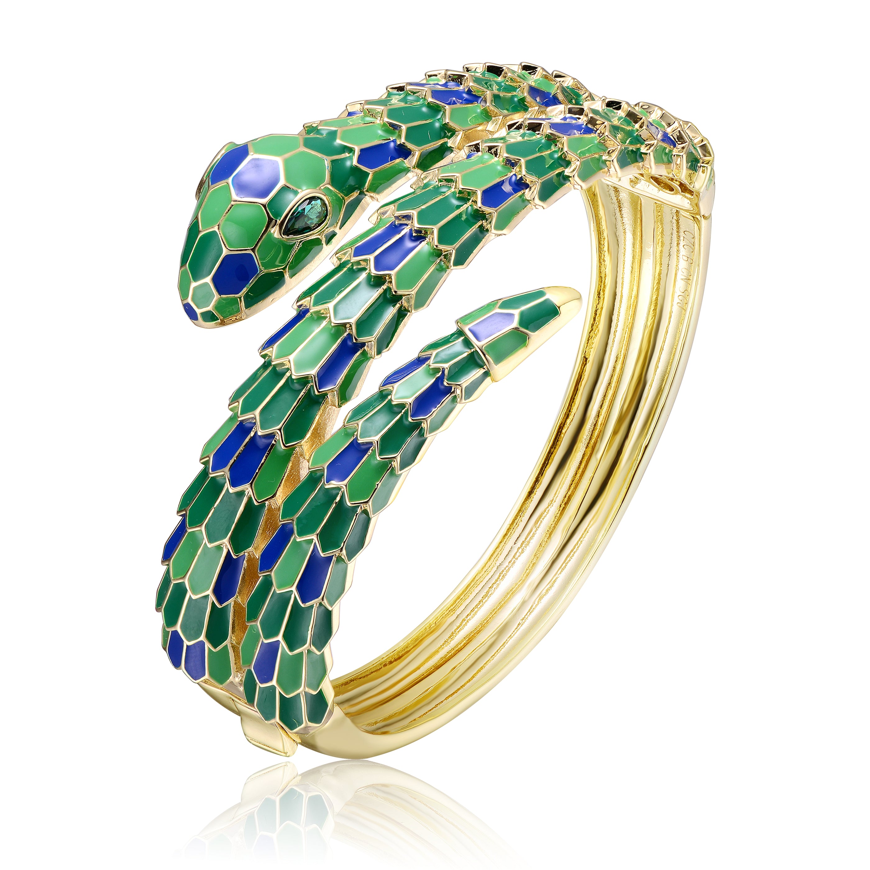 14k Yellow Gold Plated with Emerald Cubic Zirconia Green & Blue