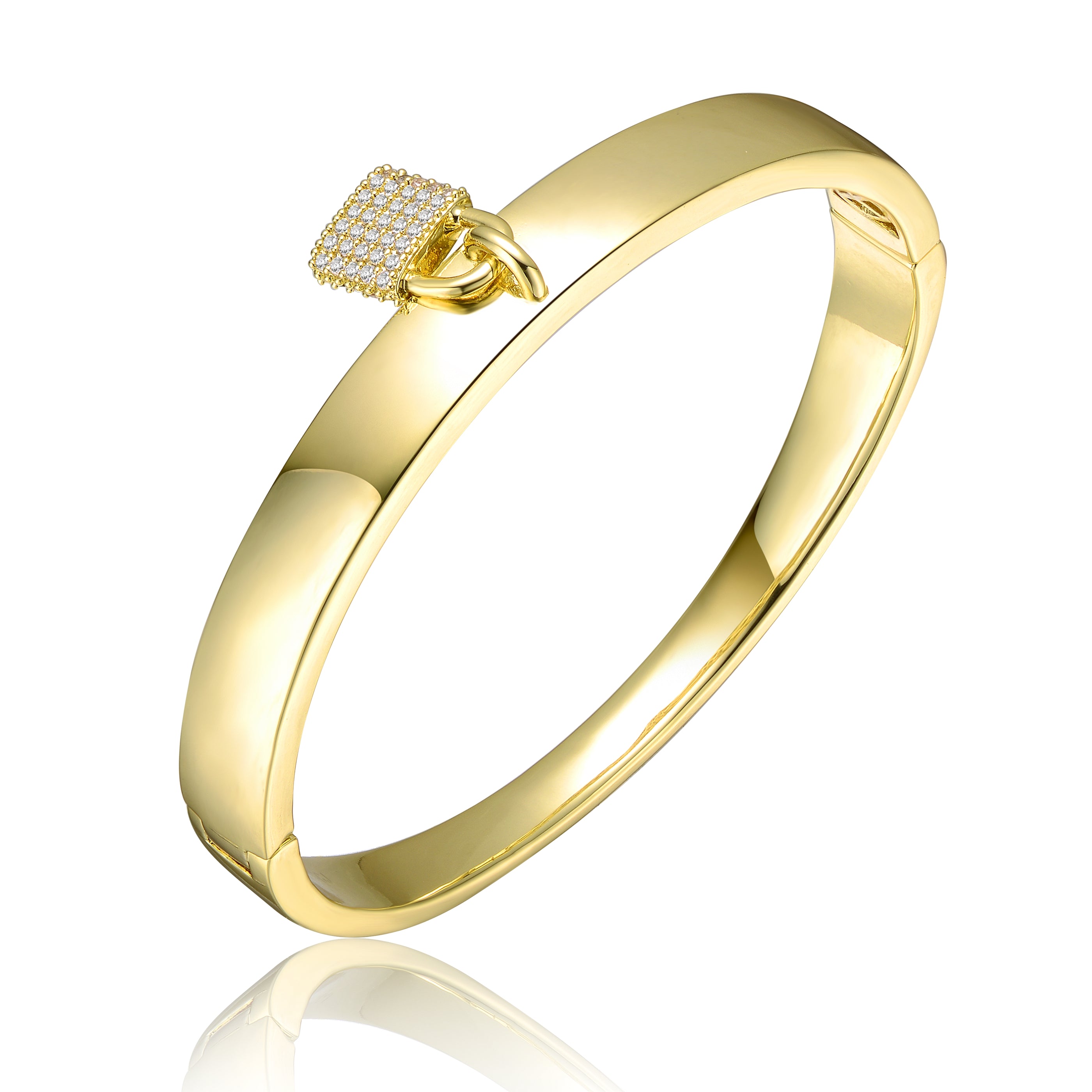 14k Yellow Gold Plated with Cubic Zirconia Padlock Charm Stacking