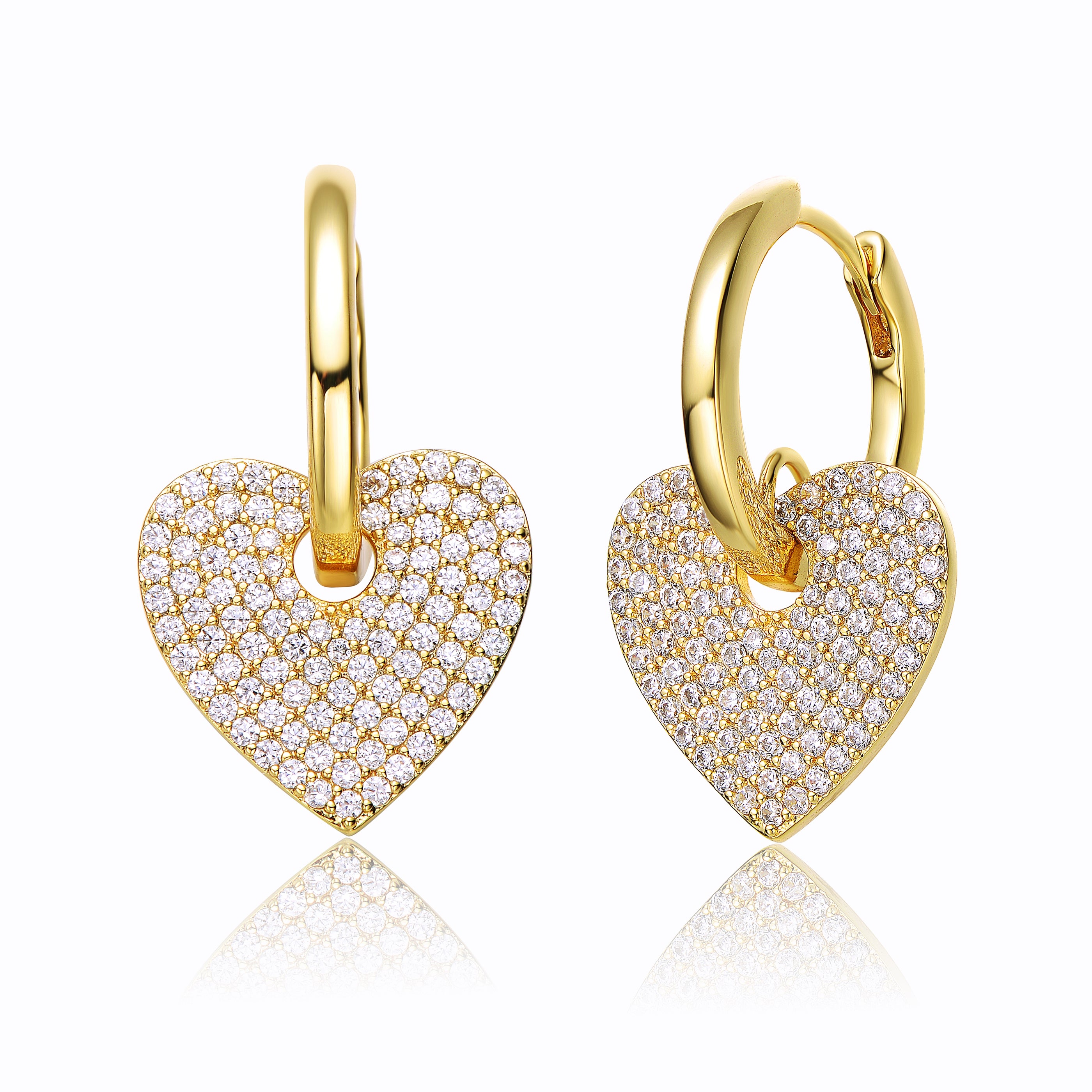 Gold-plated Hoop Earrings with Dangling Cubic Zirconia Drops Gold-plated Hoop Earrings with Dangling Cubic Zirconia Drops