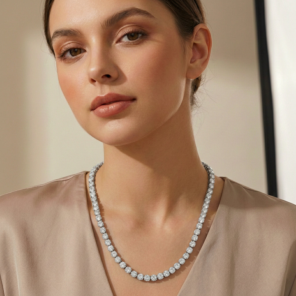 Clear Round 4mm Cubic Zirconia Tennis Necklace