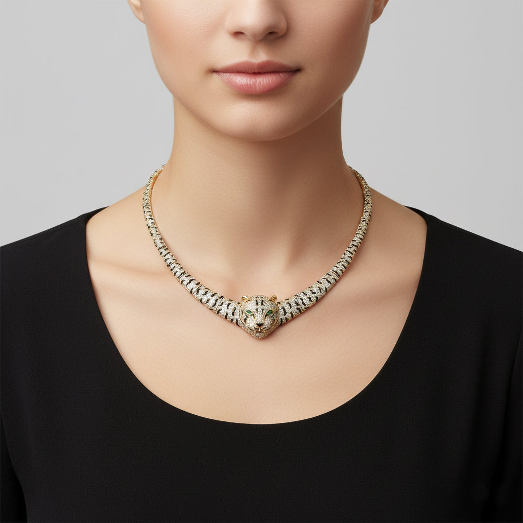 14K Gold-Plated Cubic Zirconia Leopard Necklace – Rachel Glauber