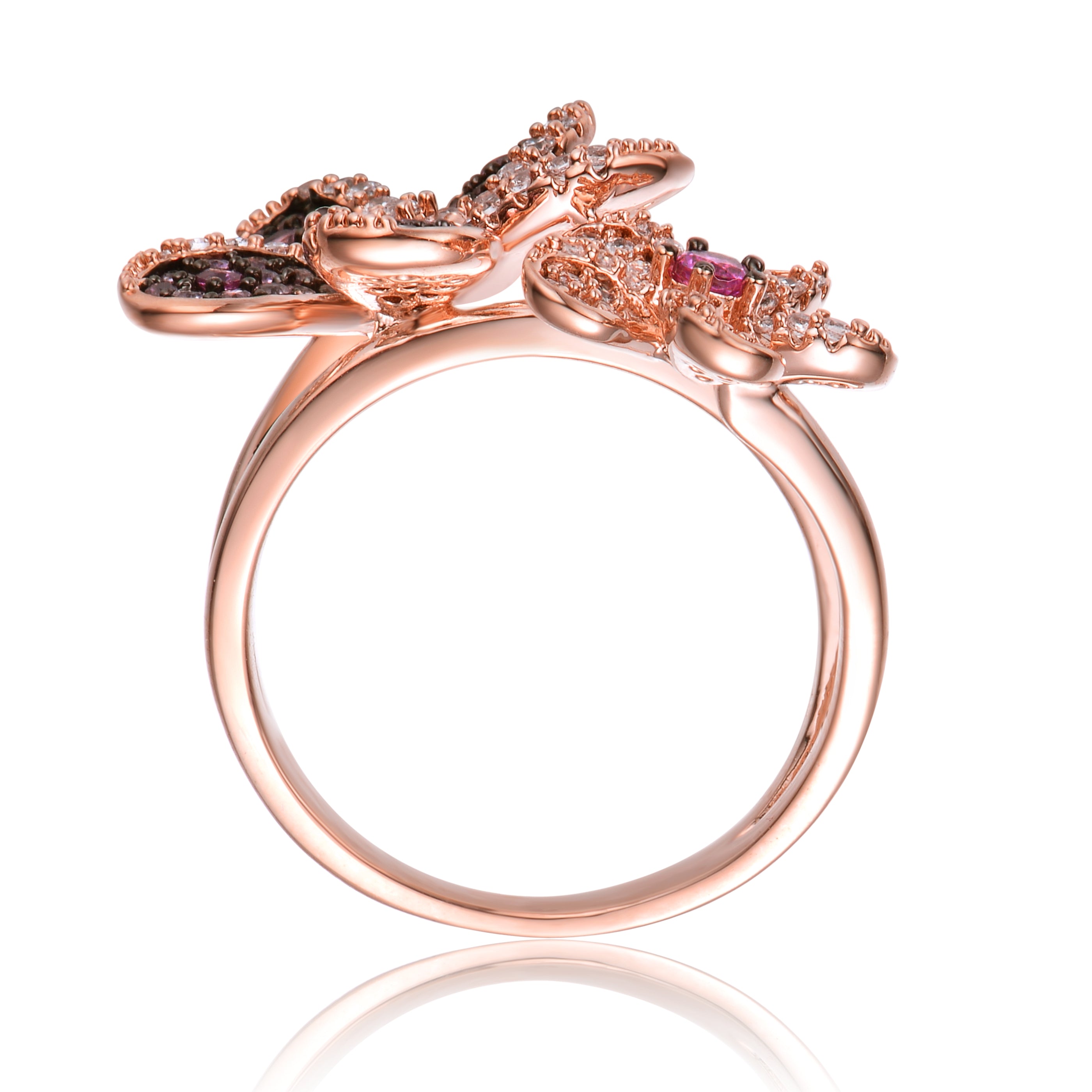 Rose Gold and Black Plated Multi Colored Cubic Zirconia Floral