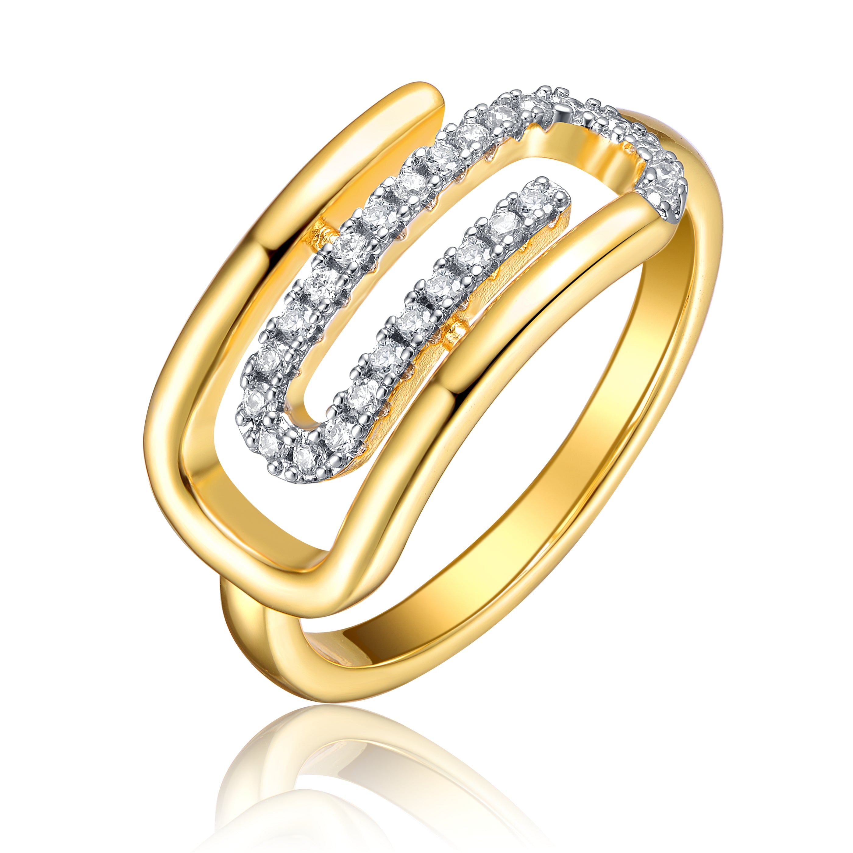 14k Yellow Gold Plated with Cubic Zirconia Open Paperclip Zig-Zag