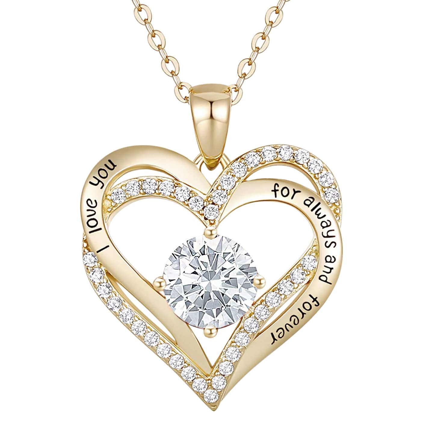 14k Gold Plated Heart ''i Love You'' Pendant With Cubic Zirconia